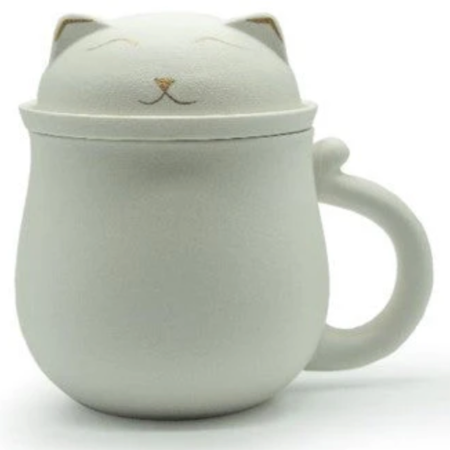 Lucky Cat Mug With Strainer & Lid