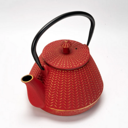 Red Chevron Design 32oz Cast Iron Tea Pot by Urban Tokyo