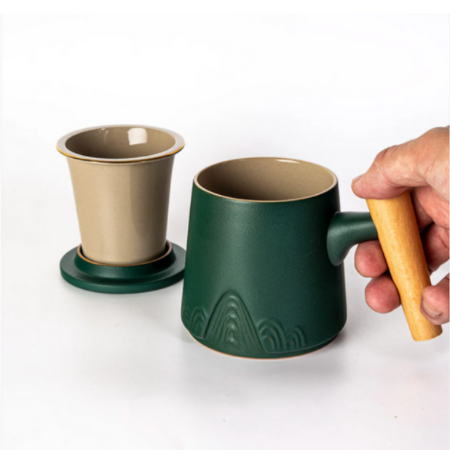 15oz Tea Mugs with Lid and Infuser for Loose Leaf Tea Mountain Range Green by Urban Tokyo