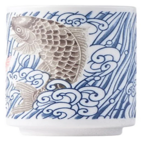 Japanese Koi Fish Yunomi Style Tea Cup Reactive Glaze 10 fl oz by Urban Tokyo