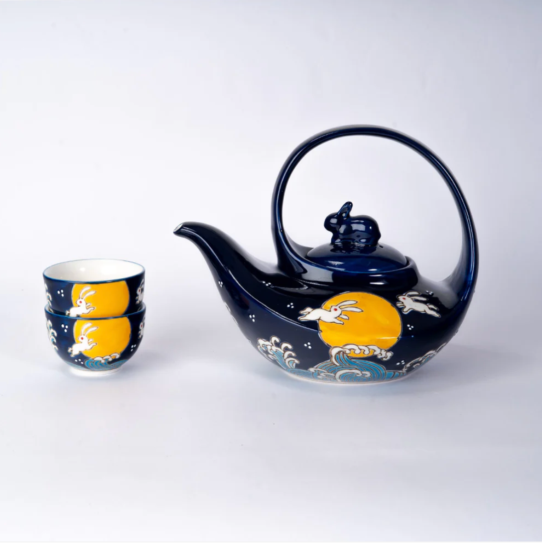 Moon Rabbit Porcelain Tea Set 22oz Tea Pot with 2 Cups by Urban Tokyo