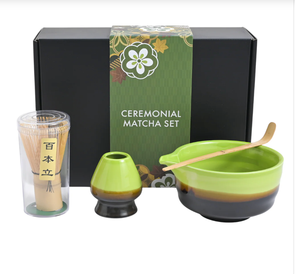4 Piece Ceremonial Matcha Bowl Whisk Stand and Scoop Set by Urban Tokyo