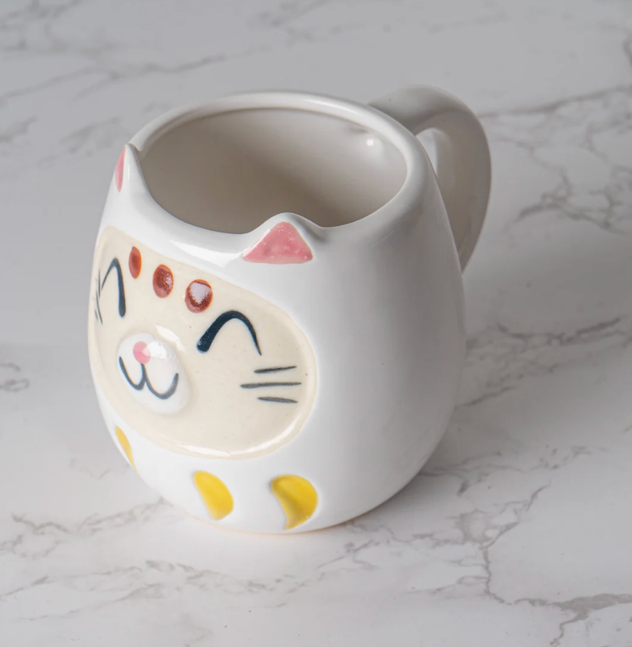 Japanese Daruma Cat Yunomi Style 10 fl oz Tea Cup Reactive Glaze by Urban Tokyo