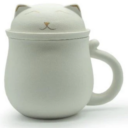 Lucky Cat Mug With Strainer & Lid