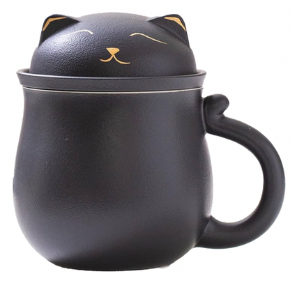 Lucky Cat Mug With Strainer & Lid