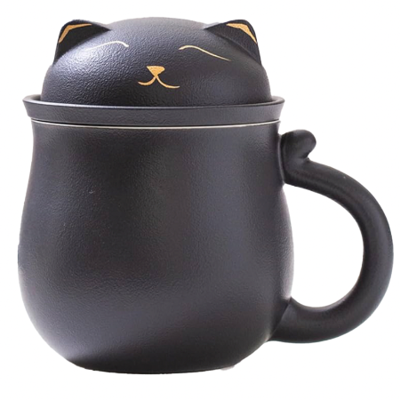 Lucky Cat Mug With Strainer & Lid