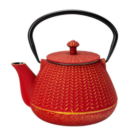 Red Chevron Design 32oz Cast Iron Tea Pot by Urban Tokyo