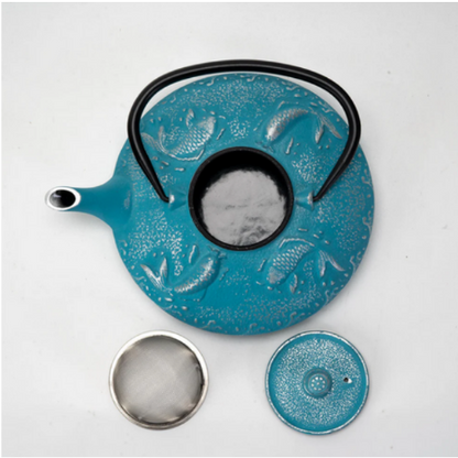 Blue Koi Fish Design 27oz Cast Iron Teapot by Urban Tokyo