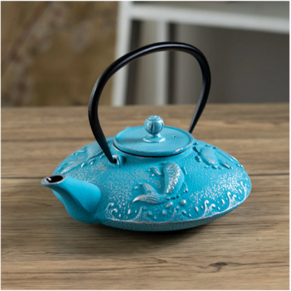 Blue Koi Fish Design 27oz Cast Iron Teapot by Urban Tokyo