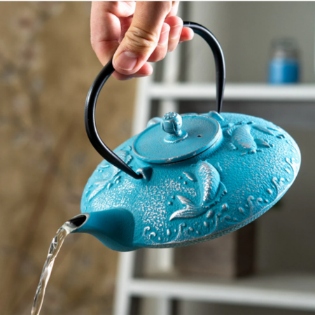 Blue Koi Fish Design 27oz Cast Iron Teapot by Urban Tokyo