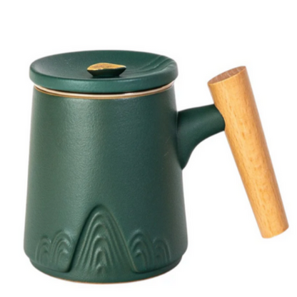 15oz Tea Mugs with Lid and Infuser for Loose Leaf Tea Mountain Range Green by Urban Tokyo
