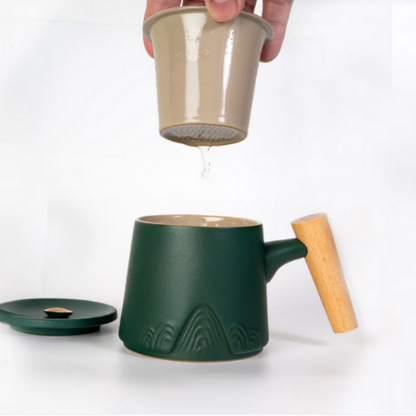 15oz Tea Mugs with Lid and Infuser for Loose Leaf Tea Mountain Range Green by Urban Tokyo