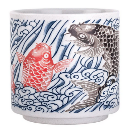 Japanese Koi Fish Yunomi Style Tea Cup Reactive Glaze 10 fl oz by Urban Tokyo