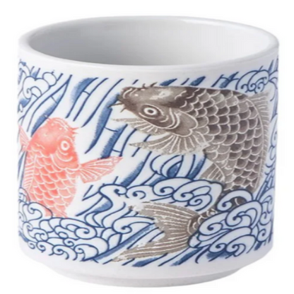 Japanese Koi Fish Yunomi Style Tea Cup Reactive Glaze 10 fl oz by Urban Tokyo