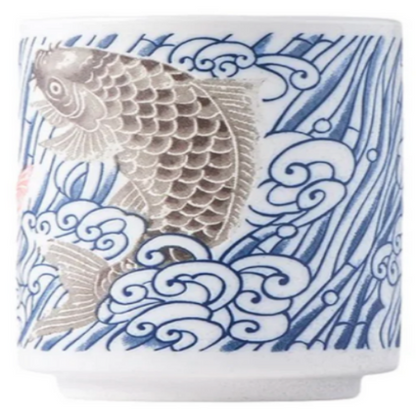 Japanese Koi Fish Yunomi Style Tea Cup Reactive Glaze 10 fl oz by Urban Tokyo
