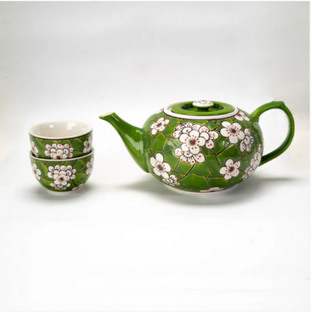 Ume Plum Blossoms Green Tea Set 26oz Tea Pot with 2 Cups by Urban Tokyo