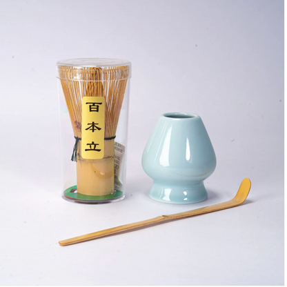 Matcha Whisk Light Blue Stand, Chasen and Scoop Set