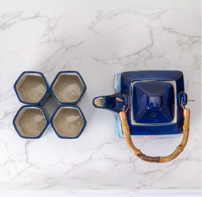 Koi Fishes Tea Set 20oz Tea Pot with 4 Hexagon Cups by Urban Tokyo