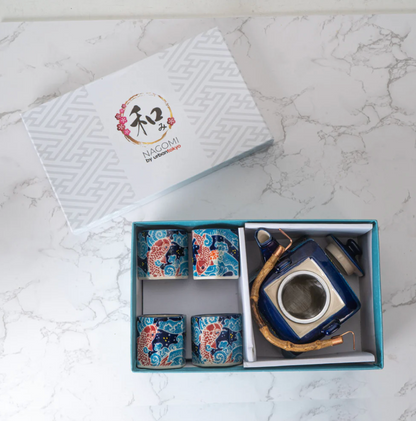 Koi Fishes Tea Set 20oz Tea Pot with 4 Hexagon Cups by Urban Tokyo