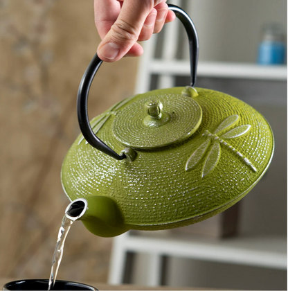 Green Dragonfly Design 37oz Cast Iron Tea Pot by Urbban Tokyo