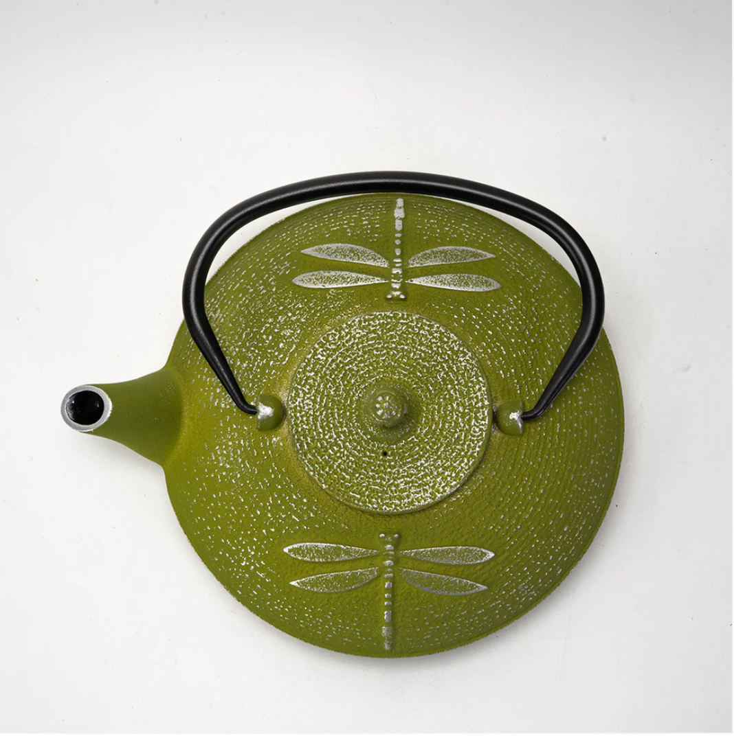 Green Dragonfly Design 37oz Cast Iron Tea Pot by Urbban Tokyo