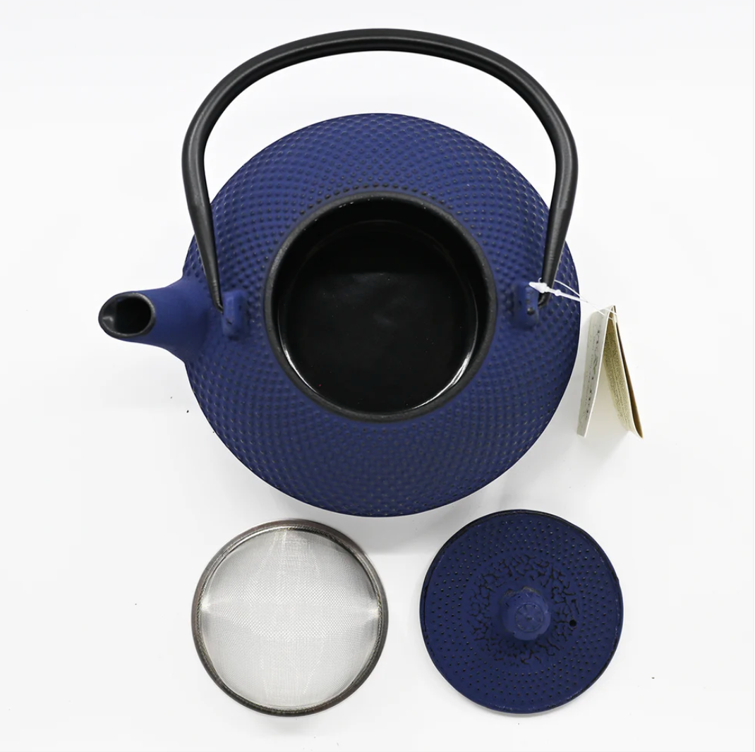 Blue Hobnail Design 44oz Cast Iron Tea Pot by Urban Tokyo