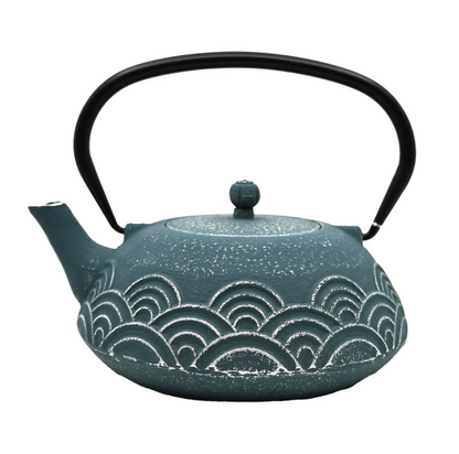 Blue Seigaiha Design 40oz Cast Iron Tea Pot by Urban Tokyo