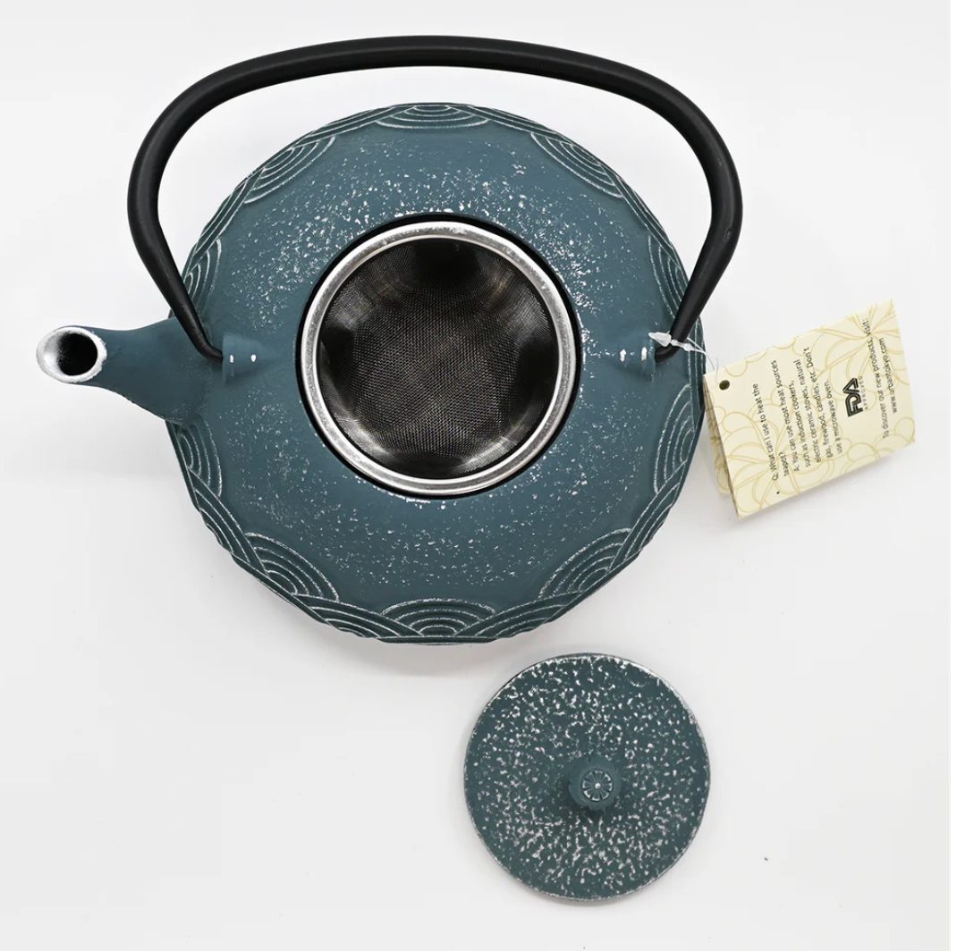Blue Seigaiha Design 40oz Cast Iron Tea Pot by Urban Tokyo