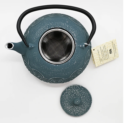 Blue Seigaiha Design 40oz Cast Iron Tea Pot by Urban Tokyo