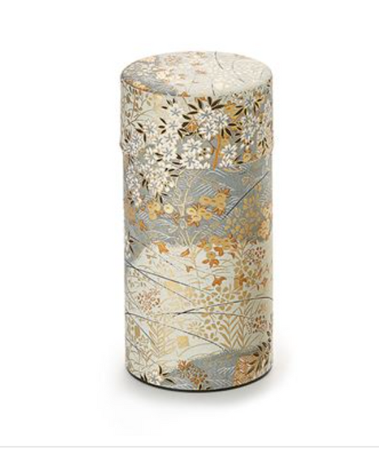 Kyoko Japanese Tea Storage Tin  5.3 oz. in Gray/Gold