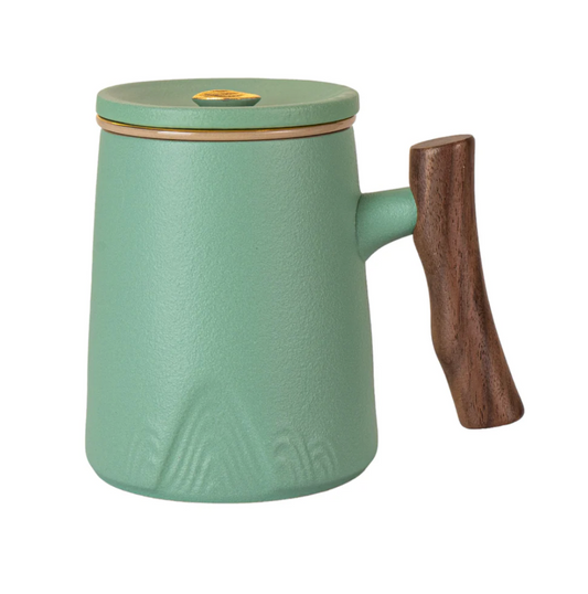 15oz Zen Wood Handle Porcelain Tea Mugs with Lid and Infuser-Mint by Urban Tokyo