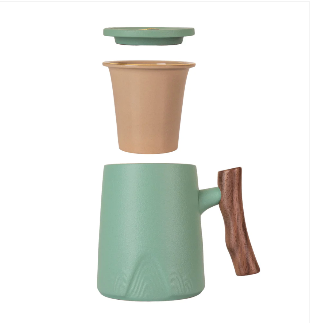 15oz Zen Wood Handle Porcelain Tea Mugs with Lid and Infuser-Mint by Urban Tokyo