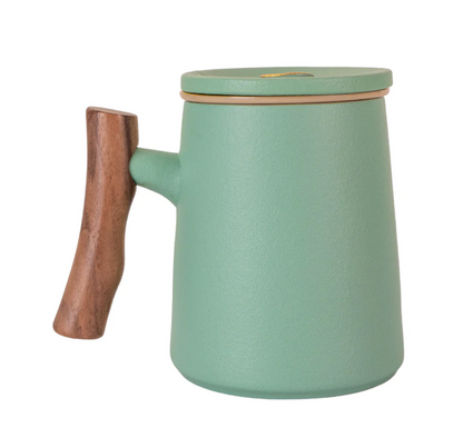 15oz Zen Wood Handle Porcelain Tea Mugs with Lid and Infuser-Mint by Urban Tokyo