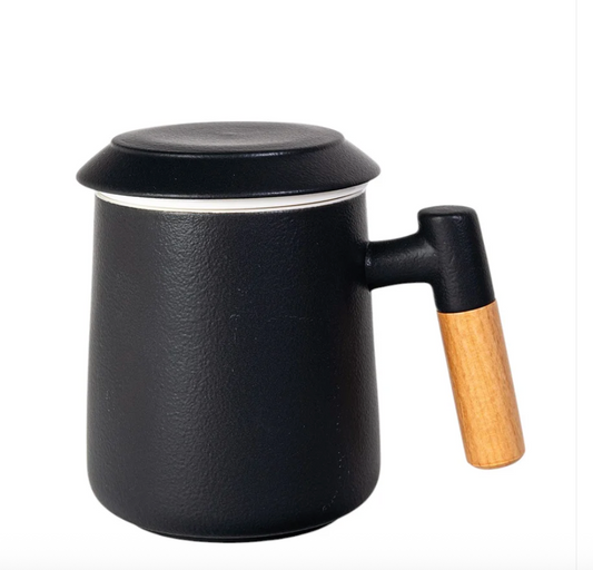 13oz Tea Mugs with Lid and Infuser for Loose Leaf Tea-Black by Urban Tokyo