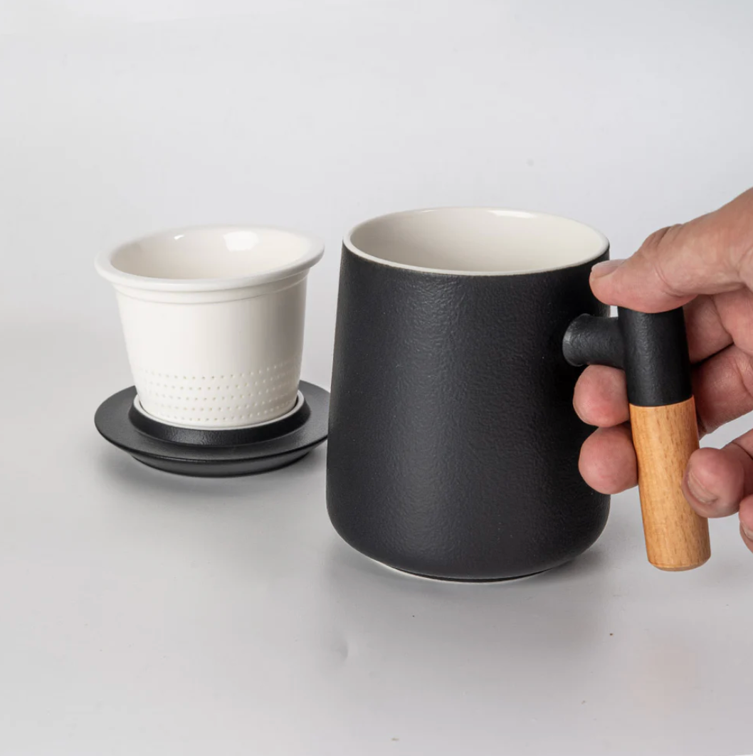 13oz Tea Mugs with Lid and Infuser for Loose Leaf Tea-Black by Urban Tokyo