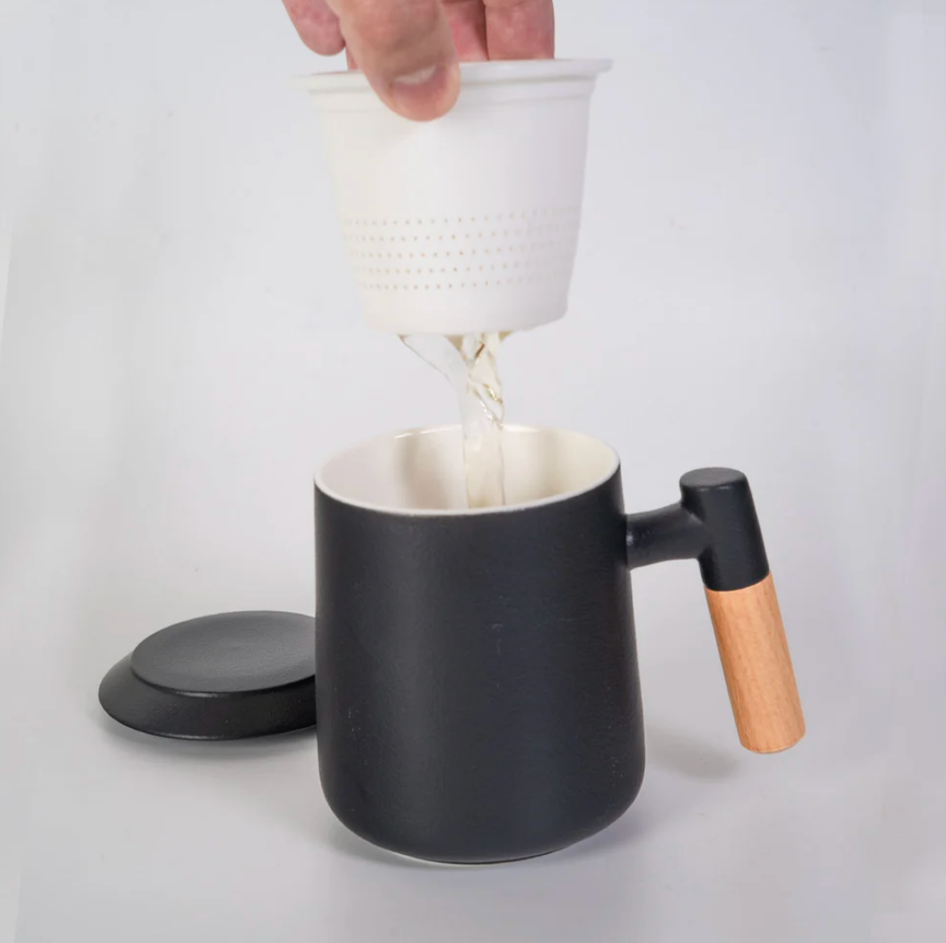 13oz Tea Mugs with Lid and Infuser for Loose Leaf Tea-Black by Urban Tokyo
