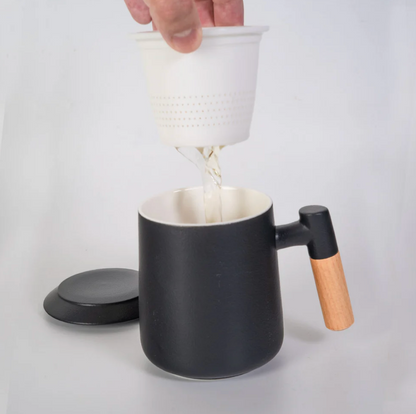 13oz Tea Mugs with Lid and Infuser for Loose Leaf Tea-Black by Urban Tokyo