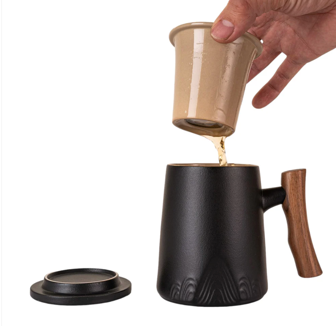15oz Tea Mugs with Lid and Infuser for Loose Leaf Tea: Black by Urban Tokyo