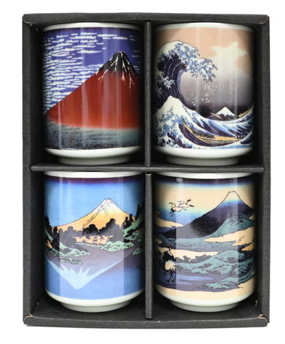 4 Piece Hokusai Tea Cups Gift Set