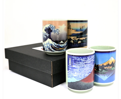 4 Piece Hokusai Tea Cups Gift Set