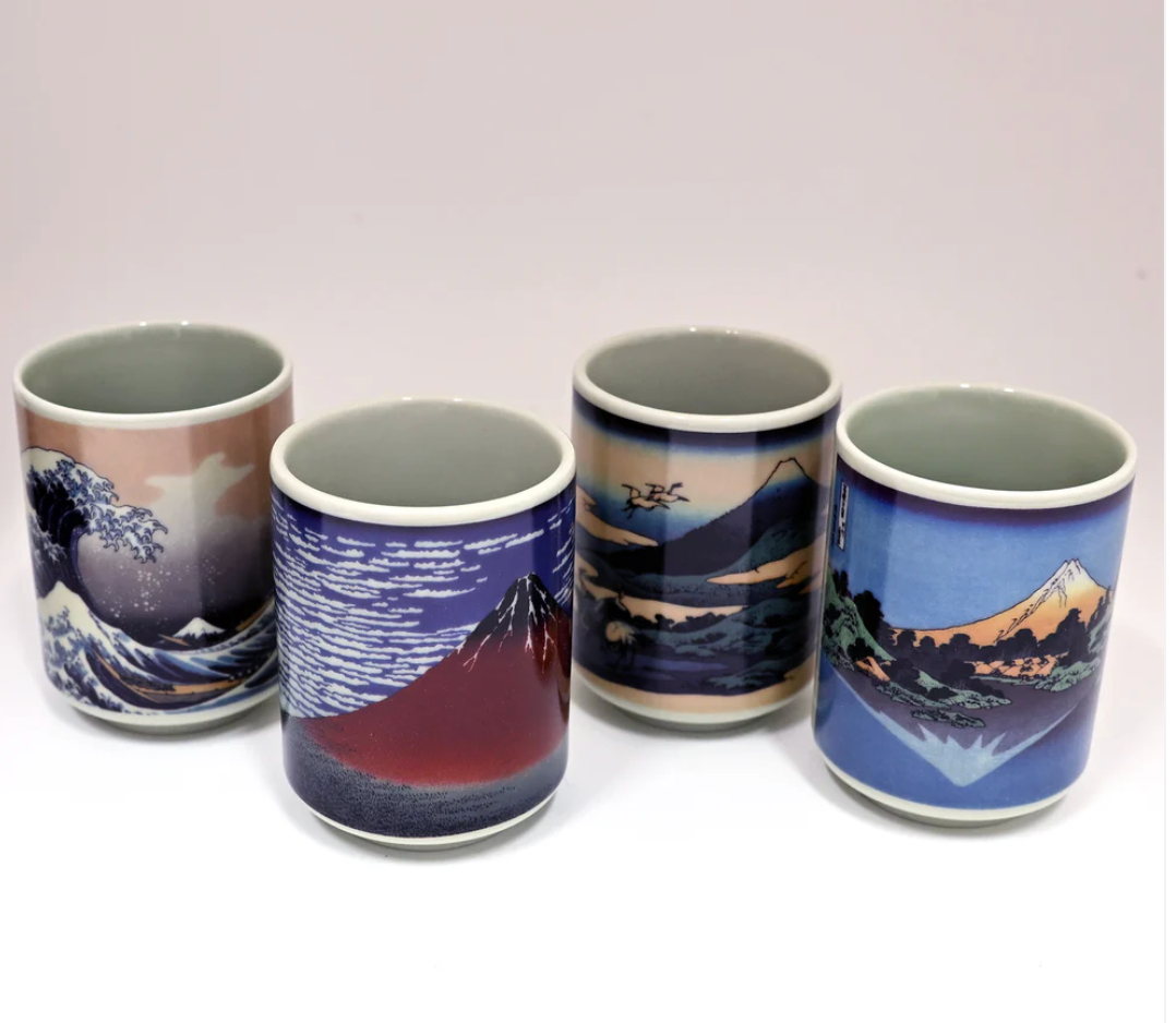 4 Piece Hokusai Tea Cups Gift Set