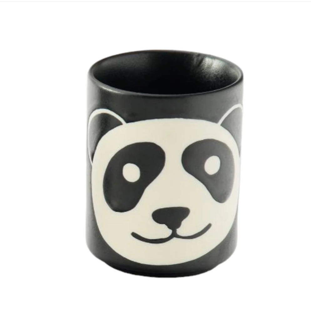 Panda Yunomi Style Tea Cup Black Matte Glaze 4 fl oz