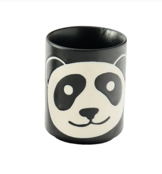 Panda Yunomi Style Tea Cup Black Matte Glaze 4 fl oz