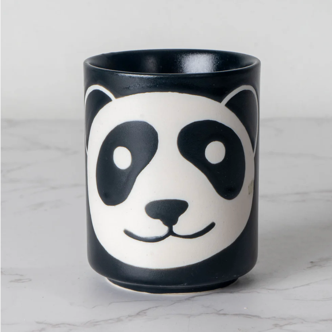 Panda Yunomi Style Tea Cup Black Matte Glaze 4 fl oz