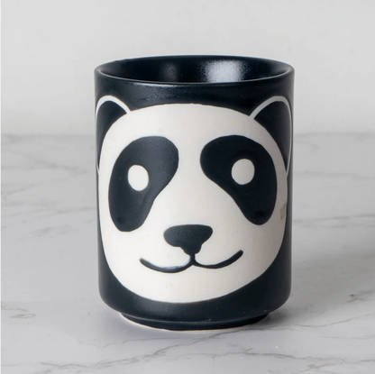 Panda Yunomi Style Tea Cup Black Matte Glaze 4 fl oz