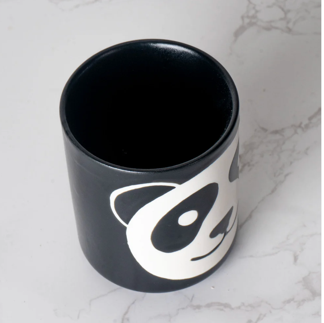 Panda Yunomi Style Tea Cup Black Matte Glaze 4 fl oz