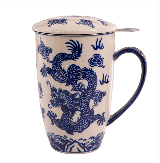 Oriental Ryu Dragon Design 15oz Tea Mugs with Lid and Infuser by Urban Tokyo