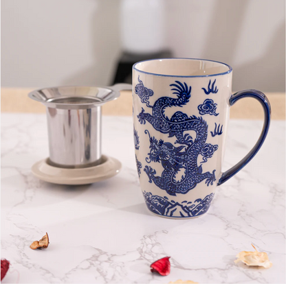 Oriental Ryu Dragon Design 15oz Tea Mugs with Lid and Infuser by Urban Tokyo