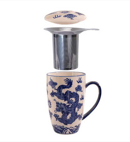Oriental Ryu Dragon Design 15oz Tea Mugs with Lid and Infuser by Urban Tokyo