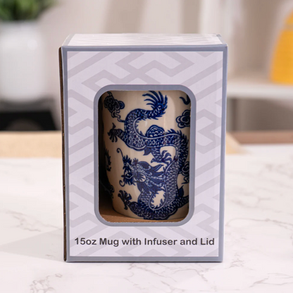 Oriental Ryu Dragon Design 15oz Tea Mugs with Lid and Infuser by Urban Tokyo